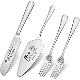 Ovveroche Wedding Cake Knife and Server Set, 4 Pack Stainless Steel Cake Cutting Knife, Slicer and Forks Server for Wedding, Anniversary, Birthday(Silvery)