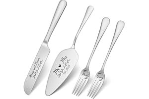 4Pcs Wedding Cake Knife and Server Set with Forks Engraved Stainless Steel Cake Cutting Set Gifts for Wedding Engagements Ann