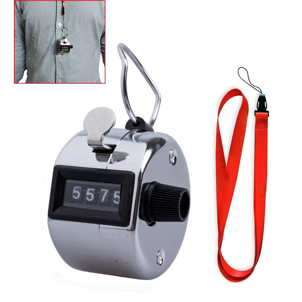 ABMRO Hand Held Tally Counter with Lanyards,4 Digit Metal Mechanical Click Counter for Knitting,Golf Scorer,Lap,Counting People