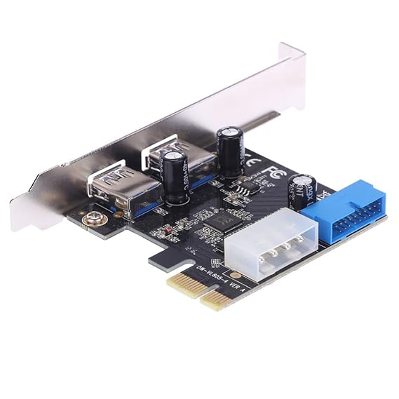 KKmoon SuperSpeed 2-Port USB 3.0 PCIe-Erweiterungskarte PCI-E PCI Express 19-polige USB3. 0 4-poligen IDE-Anschluss Low-Profi