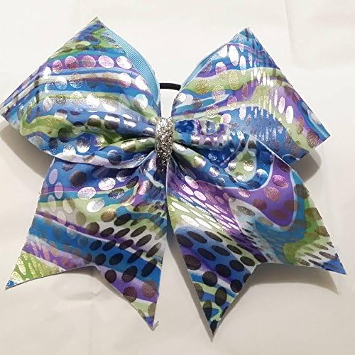 CHEER BOW - BLUE PURPLE &amp; LIME GREEN FULL BIG 3 inch wide width cheerleading bow