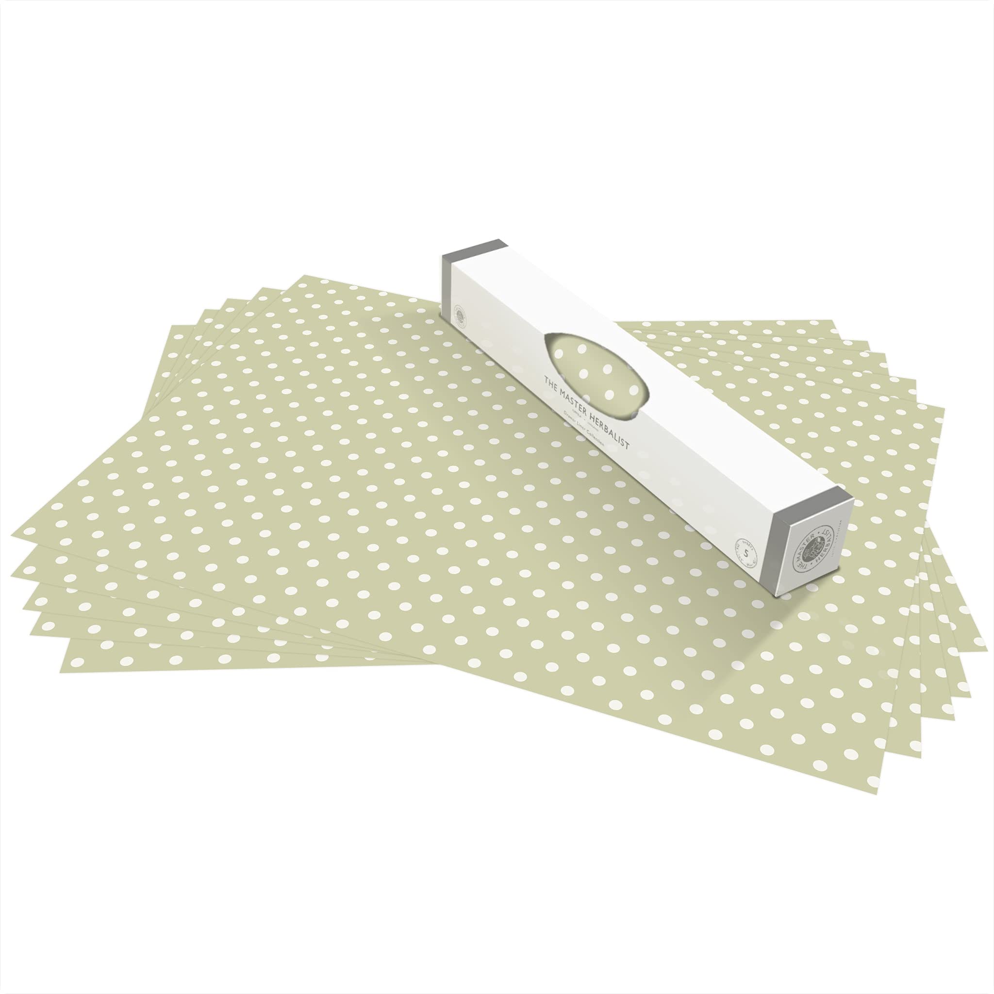 The Master Herbalist Unscented & Wipe Clean Drawer Liners in a Sage Green Polka Dot Design - Perfect for Kitchen Drawers, Shelves, Cupboards & Cabinets