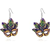 LKingel Mardi Gras Earrings for Women Mardi Gras Drop Earrings Wooden MardiGras Dangle Earrings Mardigras Costume Accessories for Women