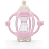 Baby Carousel Teething Toy with Soft Silicone &amp; ABS, 2-in-1 Rattle and Removable Teether Ring, BPA-Free Multi-Sensory Toy for Infants 0&ndash;12 Months Newborn Gift for Boys and Girls (Pink)