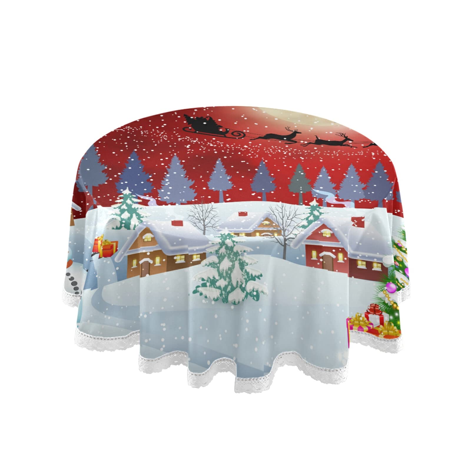 Mnsruu Christmas Tree Round Tablecloths, Circular Table Cover Washable Polyester for Buffet Table, Parties, Holiday Dinner 60 Inch