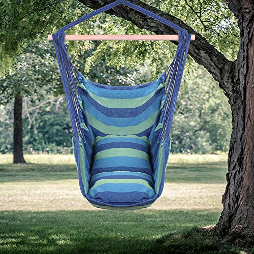 Goujxcy Hammock Chair Hanging Rope Swing Hammock with 2 Seat Cushions Soft Cotton Weave Porch Hanging Chair Indoor Outdoor Garden Park Yard Lounge Swing Chair - 250lbs Capacity