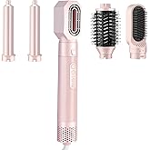 High-Speed 5 in 1 Hair Styler with Auto Curling Iron, Straightener & Volumizing Hot Air Brush |Fast Drying Ionic Blowout, No Heat Damage | Travel & Home Styling Tool (Pink)