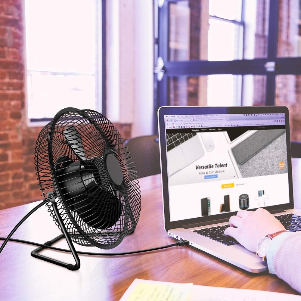 EasyAcc 8 inch USB Desk Fan (USB POWERED ONLY) Enhanced Airflow USB Table Fan Lower Noise 2 Speeds 360° Rotation Desktop Metal Fan Air Circulator Personal Cooling Fan for Home Office Hurricane Camping: Computers & Accessories