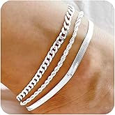 HANCAO Plus Size Ankle Bracelets for Women - Extra Large 10"+2" Adjustable Anklet 14K Real Gold Plated Anklet Cuban Link, Figaro, Rope, Snake Herringbone - Summer Beach Waterproof Foot Jewelry