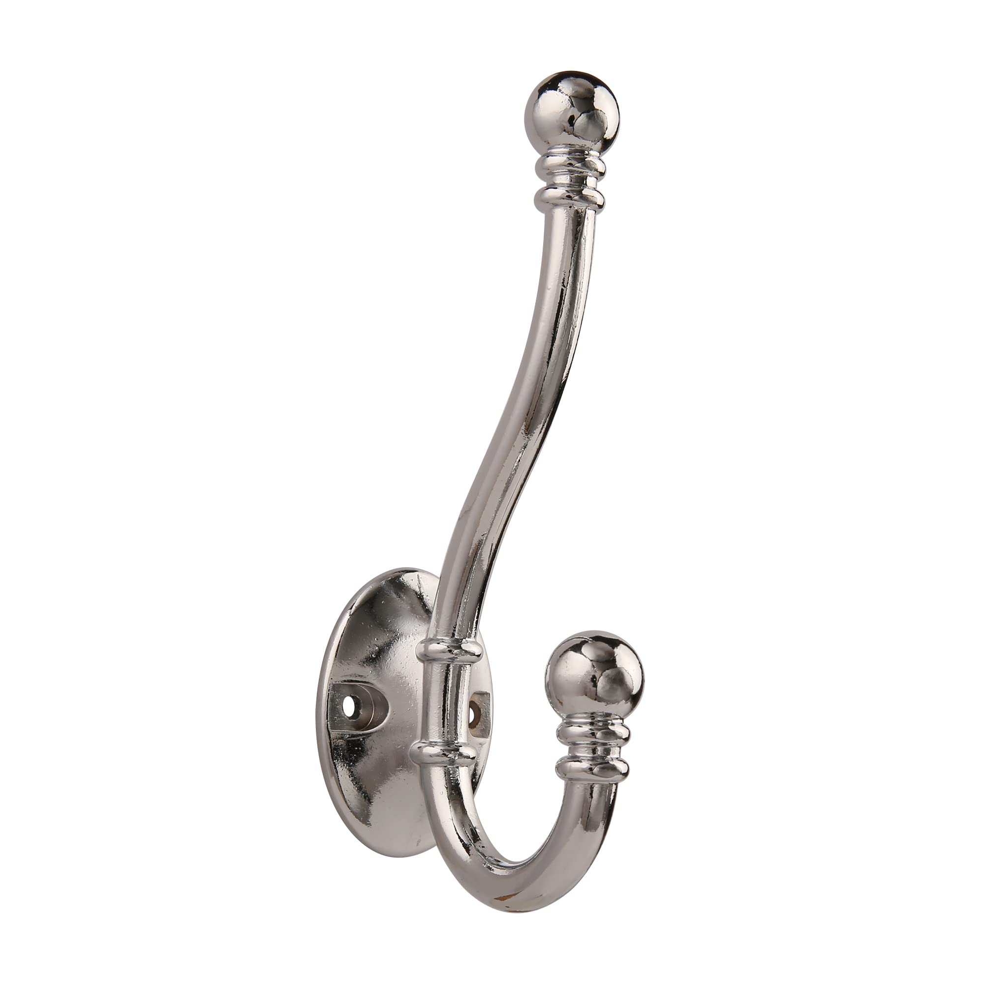 HASWARE 6 PCS Double Prong Robe Hook, Large Dual Coat Hooks with 12 Pieces Screws Wall Mounted Hooks Robe Antique Hooks Hangers Heavy Duty for Home Coats Hat Clothes Hanger Towel Keys (Chrome)