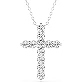 Belacqua 1 Carat Round Lab Grown Diamond Cross Pendant Necklace in Sterling Silver, 18 Inches Cable Chain, J-K Color, I1-I2 Clarity, Fine Jewelry for Women, Gift Box Included