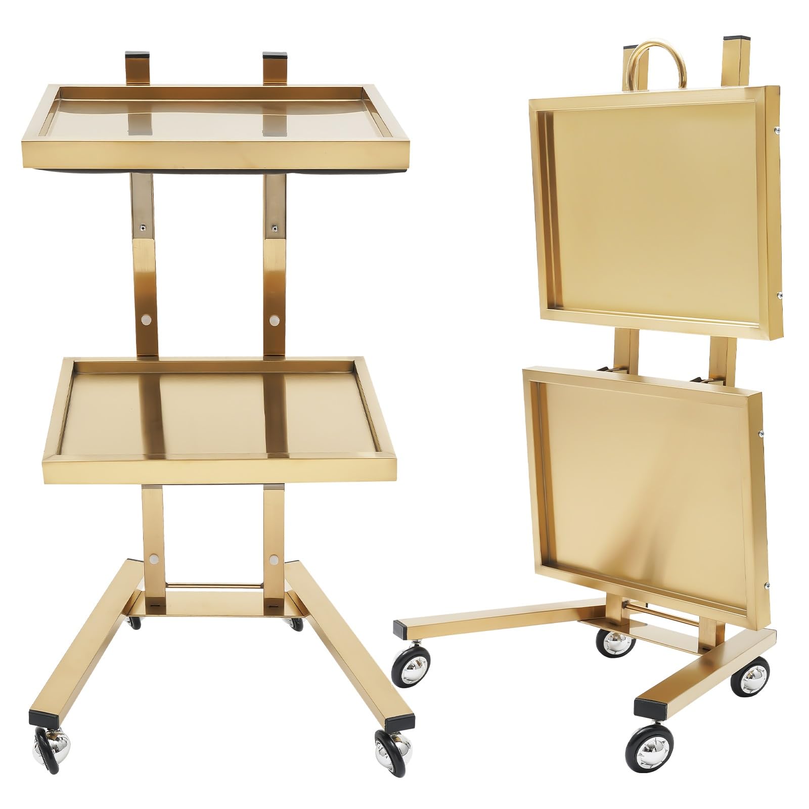 2 Tier Metal Rolling Cart, Stainless Steel Salon