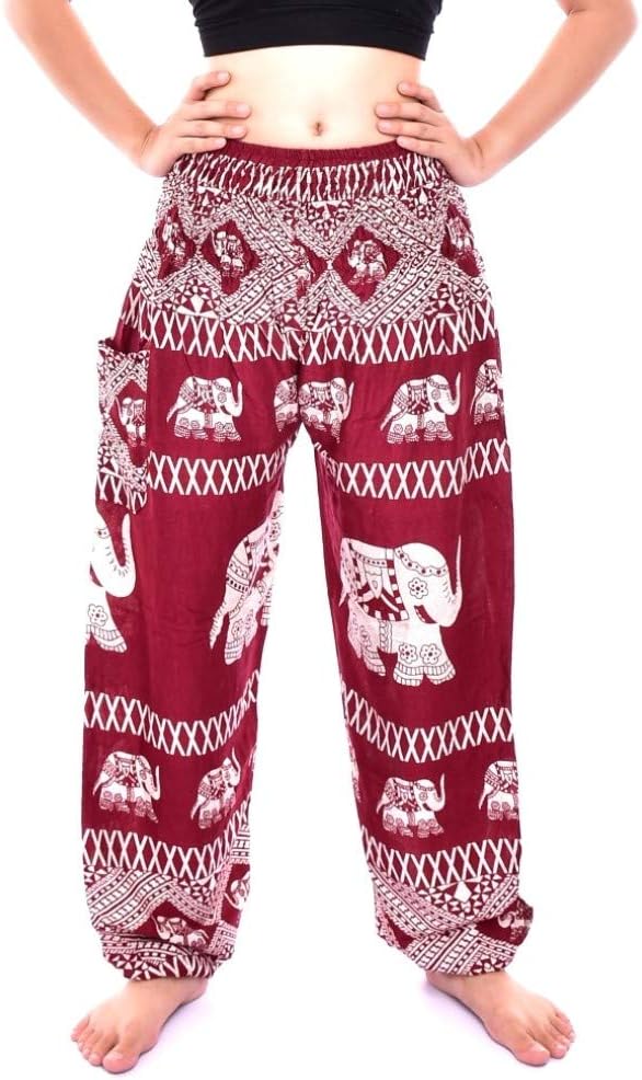 Bohotusk Womens Bohemian Harem Pants Elephant Print - Sizes UK 8 to 20 – Boho Summer Hippy Palazzo Trouser for Girls – Perfect for Yoga Hippie Festivals Lounge Beach Wear - Donations Made To Elephants
