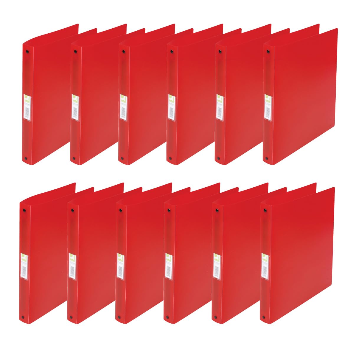 Q-Connect KF02907 Ring Binder Pack of 12 A4 4-Ring 25 mm Red Transparent Strong Translucent Polypropylene Film 31 mm Spine Ring Binder Slim Thin Folder