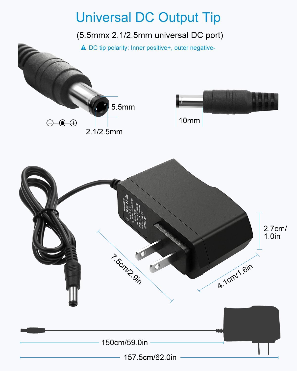ALITOVE 24V 500mA Power Supply 0.5A AC/DC Adapter AC 100-240V to DC 24 Volt Converter Power Cord with 5.5 x 2.5mm Barrel for 12W Devices LED Lights Razor Essential Oil Diffuser Humidifier