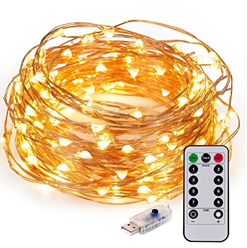 Korowin String Lights 33ft 100LED Remote&USB Control Waterproof Decorative Lights for Indoor&Outside Copper Wire Warm White