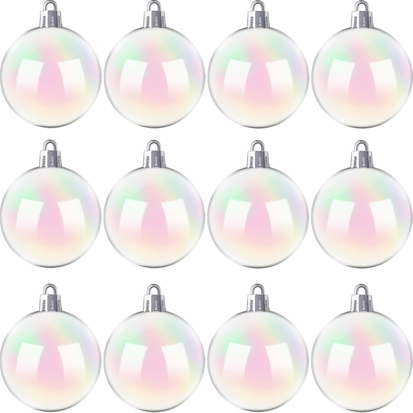 Photo 1 of 12 PCS Christmas Iridescent Ornaments,3.14 Inch Plastic Clear Bubble Hanging Ornaments Balls,Christmas Rainbow Ball for Xmas Tree,Party,Wedding,Home Decor