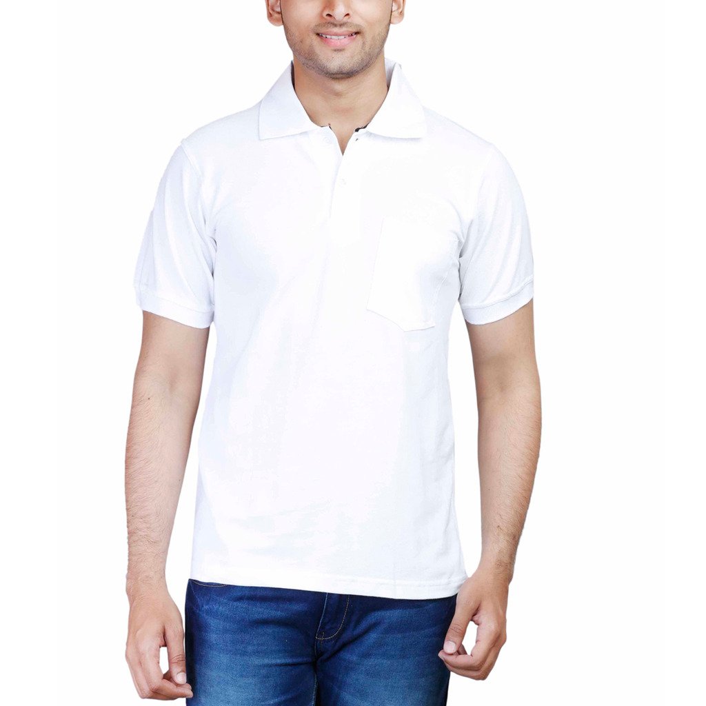 fleximaa men's cotton polo collar t-shirt white color