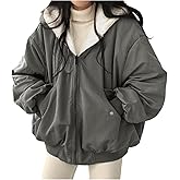 Uikue Women Fleece Lined Jacket Winter Warm Reversible Sherpa Coat Fashion Hooded Zip Up Outerwear with Pockets(Black,S)