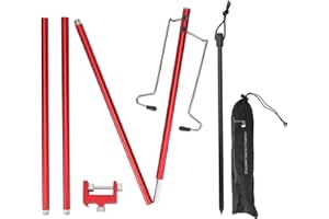 Camping Lantern Stand, 11in Collapsible Aluminum Alloy Lamp Stand Portable Outdoor Pole Light Hanging Holder with Stake and H