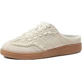 LUCKY STEP Women's Slip-On Backless Sneaker Mules | Organza Ribbon Decorative | Lace-Up | Retro Casual Shoes