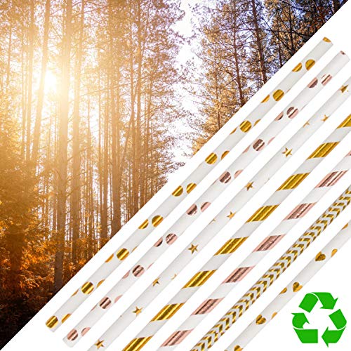 100pcs Premium Biodegradable Paper Straws for Juice, Cocktail, Smoothies, Party Supplies, Birthday, Wedding, Bridal/Baby Shower Decorations and Holiday Celebrations Striped Polka Dot Chevron (100) - Thumbnail 2