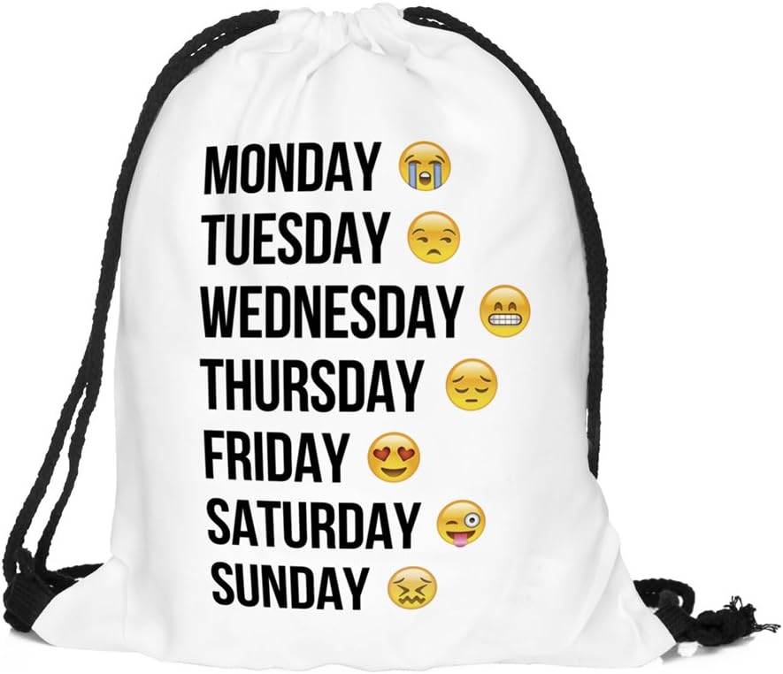 ocona© "week" Gym Bag Emoji Emoticons Smileys Sports Bag Backpack Gymsack Stringbag Hipster Bag Shoulder bag, white