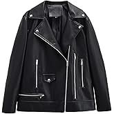 LY VAREY LIN Women Faux Leather Jacket Lapel Collar Motorcycle Zip Up Long Sleeve Motor Biker Short Coat Jacket