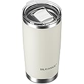 SILICANICE Coffee Tumbler 20 oz, Double Wall Stainless Steel Travel Coffee Mug with Removable Slider Lid, BPA Free, Car Cup Holder Compatible - Gym/Office/Travel/Home - Cream