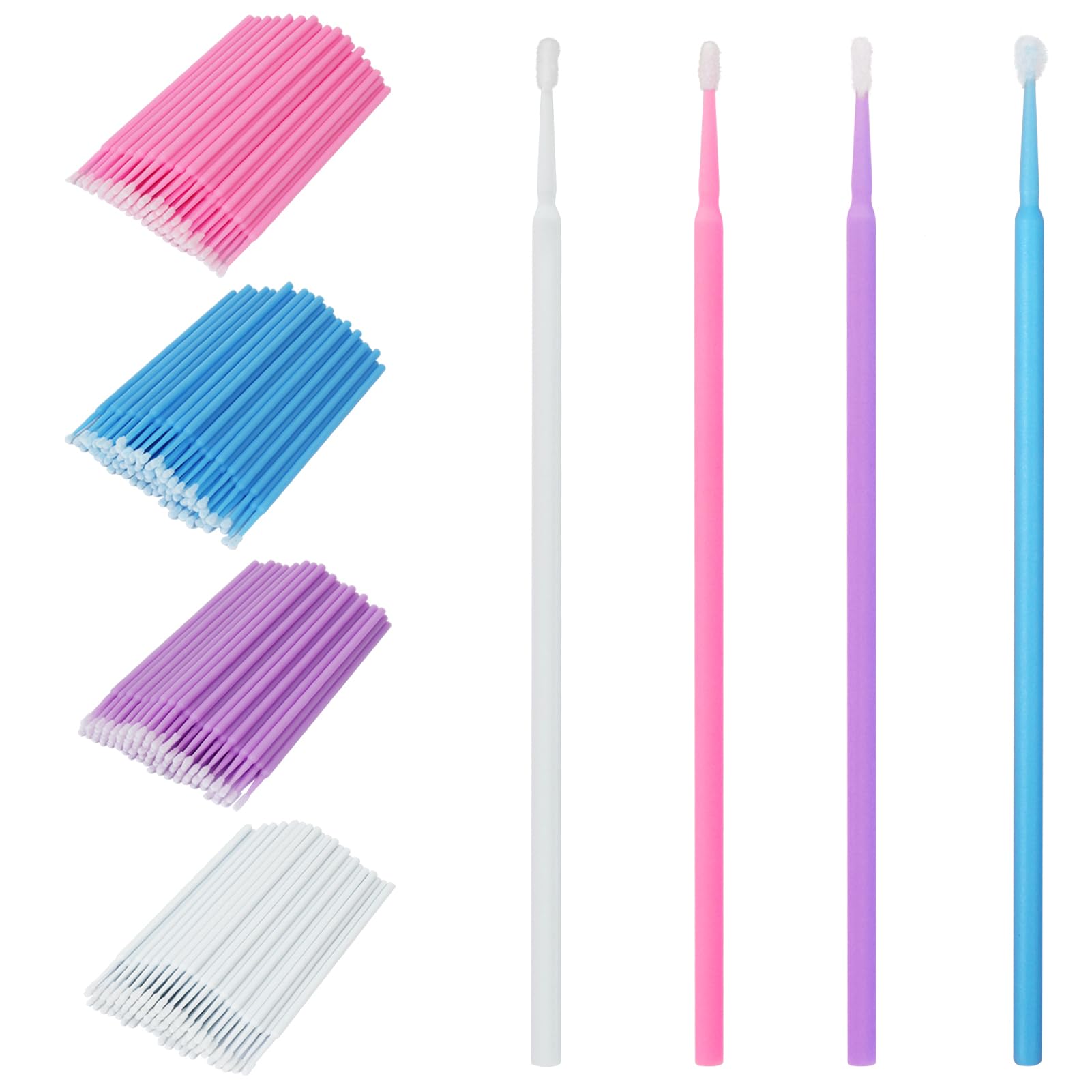 Shintop 400pcs Micro Applicator Brushes, Disposable Eyelash Extension Brushes for Makeup, Oral and Dental (Purple+Blue+Pink+White)
