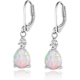 GEMSME White Gold Plated Teardrop Opal Dangle Earrings For Women