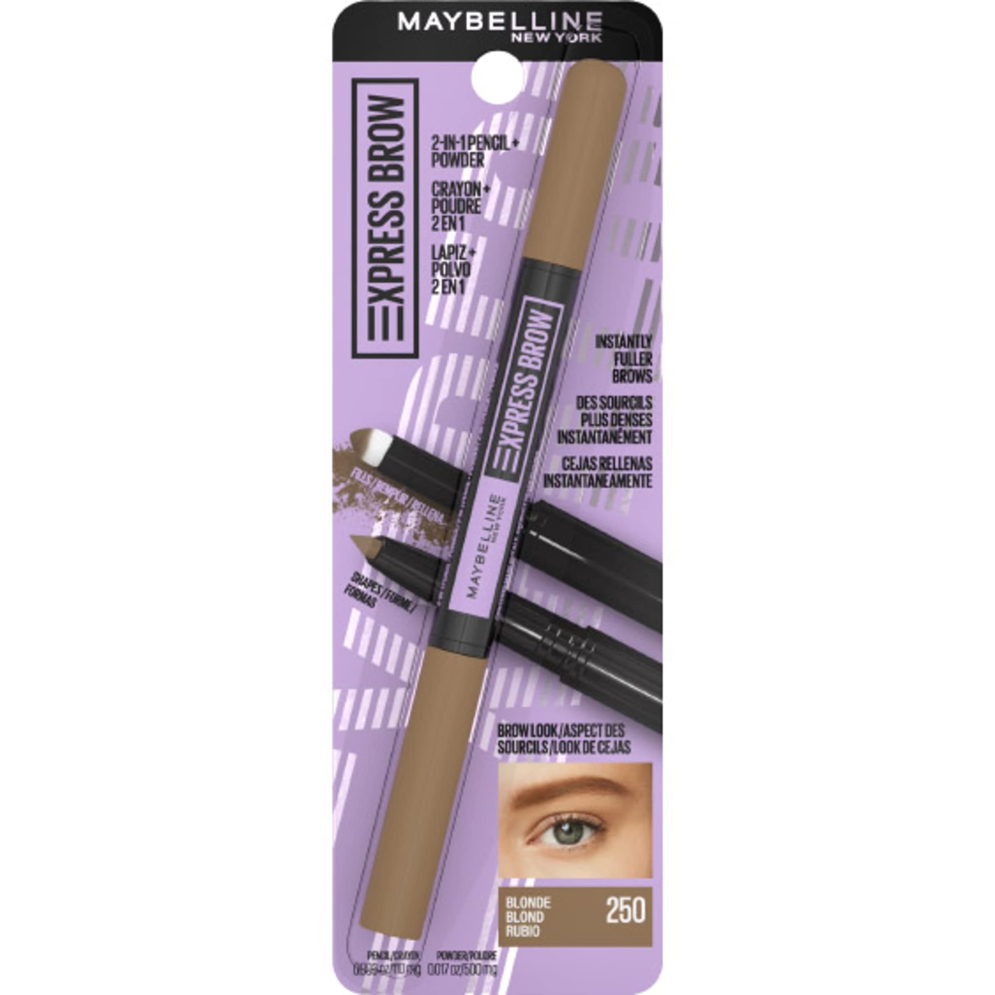 Maybelline Express Brow 2-In-1 Pencil and Powder Eyebrow Makeup, Blonde, 1 Count