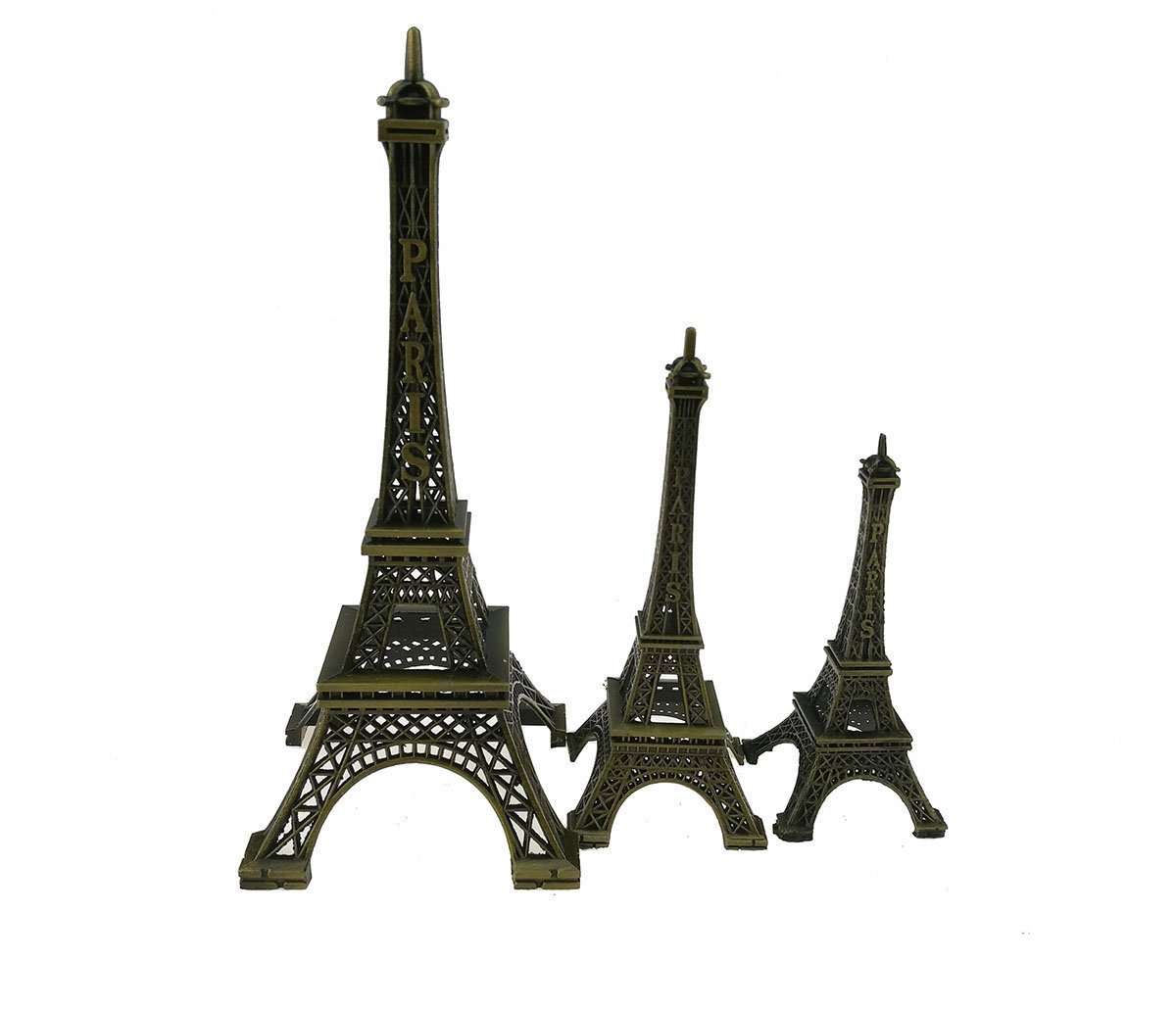 Winterworm Pack of 3 Vintage Eiffel Tower Architectural Bronze 3D Craft Art Statue Model Replica of Famous Paris Landmark Ornament for Cake Decor Desk Decor