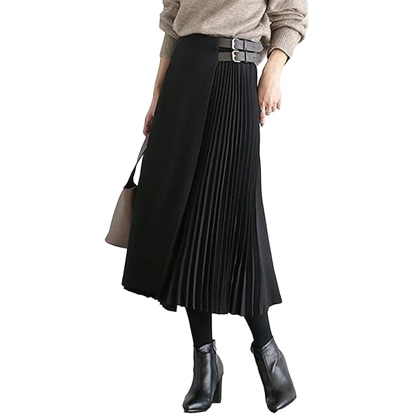 CHARTOU Women Office Work Irregular Pleated Midi Skirt