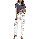 GYS Womens Bamboo Viscose Pajamas Set Super Soft Short Sleeve Top and Pants Pj Sleepwear Sets