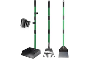CJYMMFAN Dog Pooper Scooper Tray Shovel & Rake Kit, Heavy Duty Dog Poop Scooper with Adjustable Metal Long Handle, Portable Large Dog Poop Picker Upper with 10 Waste Bag for Yard, Walks, Grass & Garden Leaves