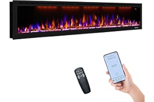 DREAMFLAME Smart 74 inch WiFi-Enabled Electric Fireplace Inserts, Wall Mount & in Wall Recessed Fireplace Heater, Logs & Crystal, Multicolor Flame Combinations, Overheating Protection, Black (74") 1500W