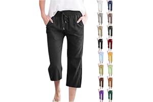 AEPTDEO Capri Pants for Women Plus Size Linen Pant with Pockets Drawstring Cropped Trousers Casual Elastic Waist Pant 2025