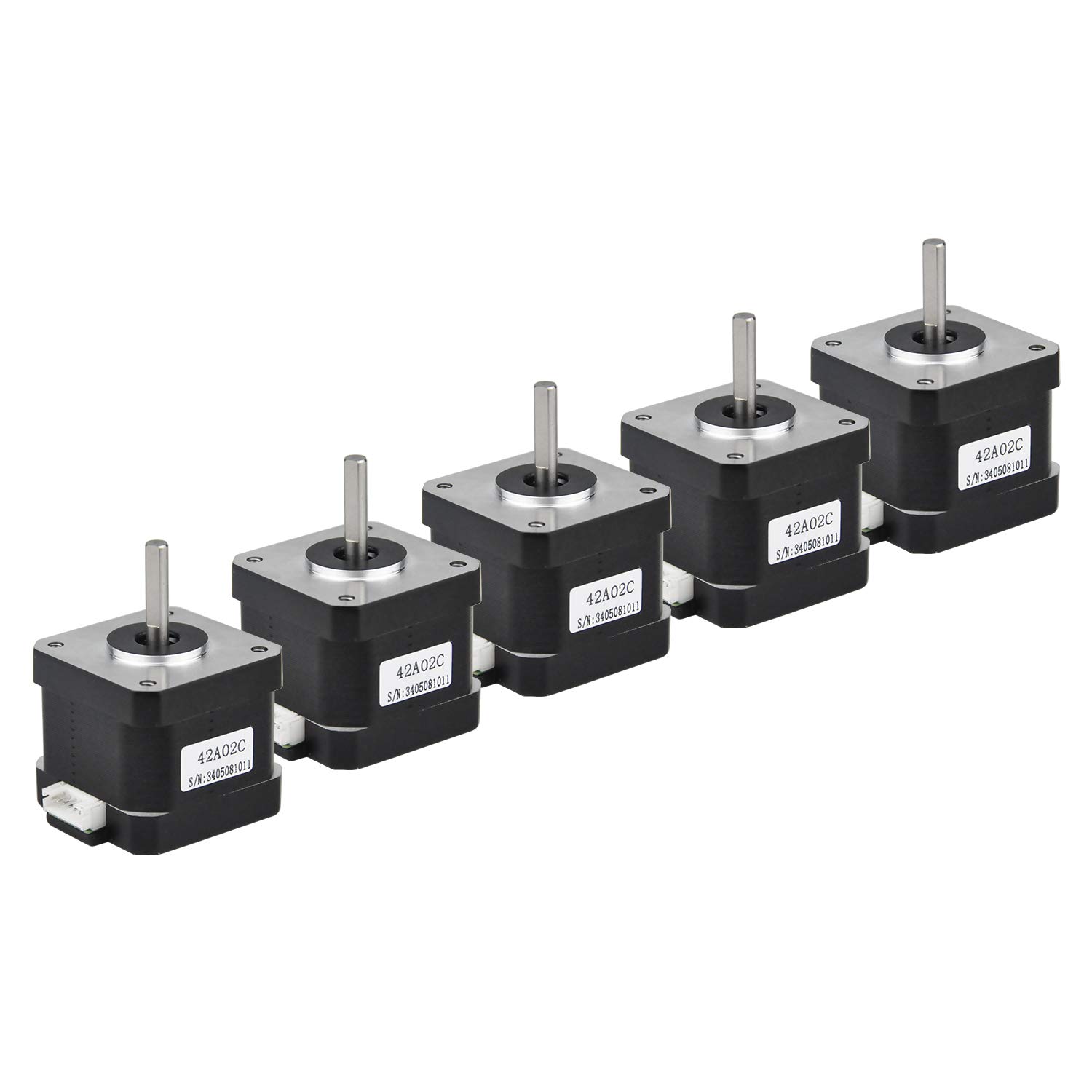 RTELLIGENT Nema 17 Stepper Motor, 5PCS 2 Phase Step Motor Bipolar 1.5A 59.5oz.in(42Ncm) 42x42x38mm 4-wire 30cm Long Cable for 3D Printer (42A02C-XH2.54, 5)