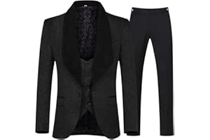 YFFUSHI Men's 3 Piece Suit Slim Fit Jacquard Tuxedo One Button Shawl Collar Jacket Vest & Trousers