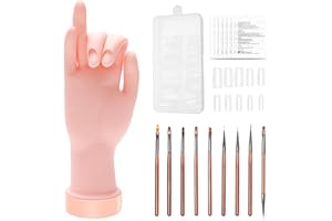 Solaradgy Practice Hand for Acrylic Nails Flexible Bending Nail Practice Hand Training Fake Hand Nail Hand Practice Tools with 100PCS Nail Tips, 120PCS Jelly Double Sided Nail Adhesives and 9PCS Brush
