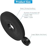 URAQT 15mm x 10m Fastening Tape Hook and Loop Cable Ties Reusable Black view 2