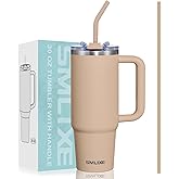 SMLIXE 30 oz Tumbler with Handle, Tumbler with Lid and Straw, Double Wall Vacuum Insulated Travel Mug Stainless Steel Tumbler for Hot and Cold, Cupholder Friendly (Mocha)