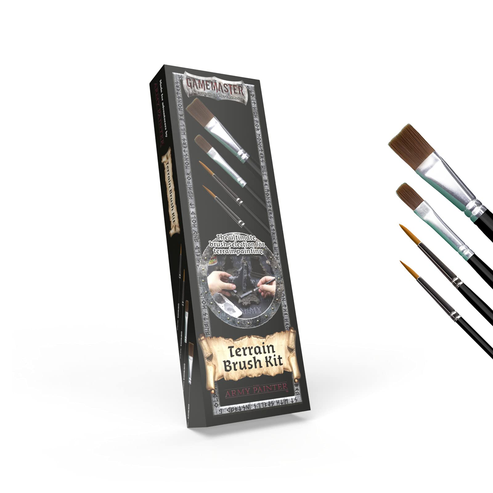 The Army Painter GameMaster Terrain Brush Kit, 4 Brushes, for Painting XPS Foam MDF Board Scenery or Wargaming Terrain: Large Drybrush, Medium Drybrush, Wash Brush, Effects Brush, for Roleplaying