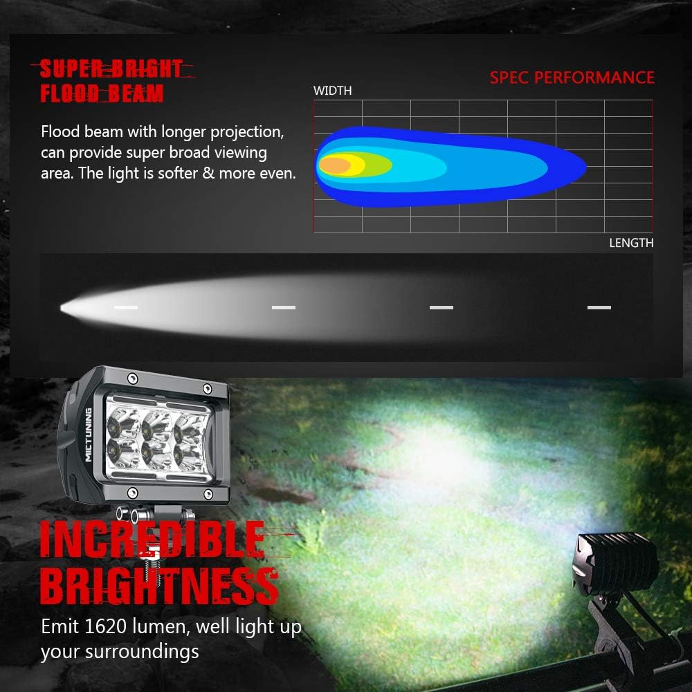 MICTUNING 2Pcs LED Light Pods Unlimited-GO K1 4 Inch 18W Off Road Flood LED Light Bar 1620lm White Light for Trucks, Jeep, Motorcycles, SUVs, ATVs, Cars, Boats, Trailer: Automotive