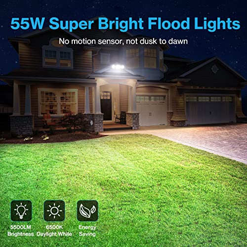 Olafus 55W Flood Lights Outdoor, 2 Pack LED Security Lights 5500LM