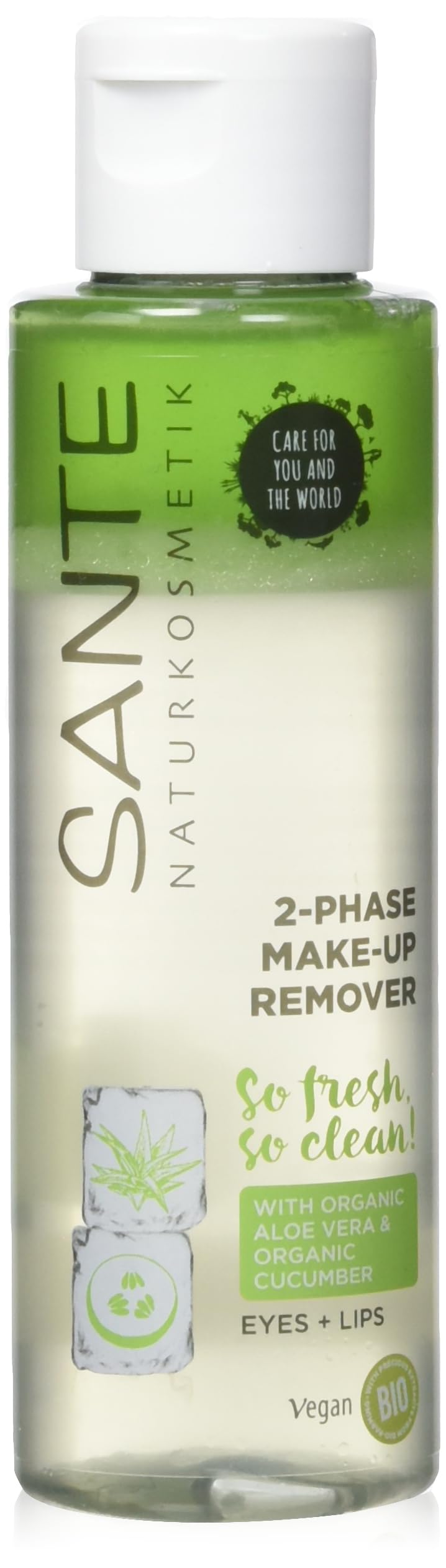 Sante Naturkosmetik 2-phase make-up remover, removes eye and lip make-up, gentle and soothing, with organic cucumber extract, removes waterproof make-up, vegan, 110 ml