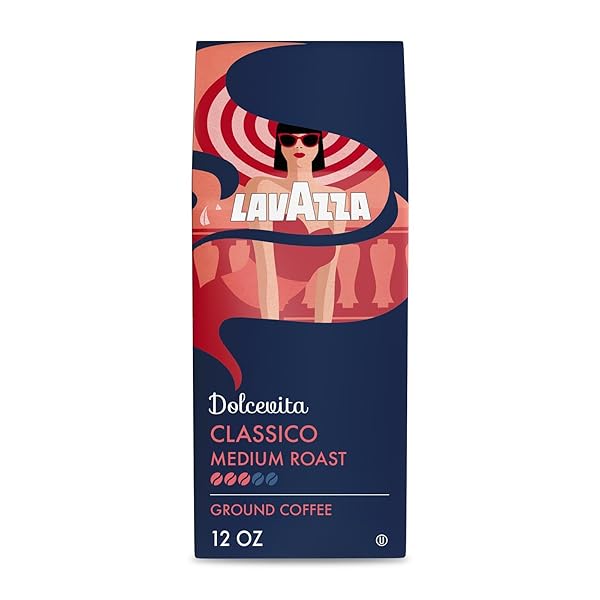 LAVAZZA DOLCEVITA CLASSICO GROUND COFFEE 12OZ BAG, MEDIUM ROAST, RICH AND FULL-BODIED, INTENSITY 3/5, ARABICA AND ROBUSTA, IDEAL FOR DRIP BREWERS (PACK OF 1) – PACKAGE MAY VARY