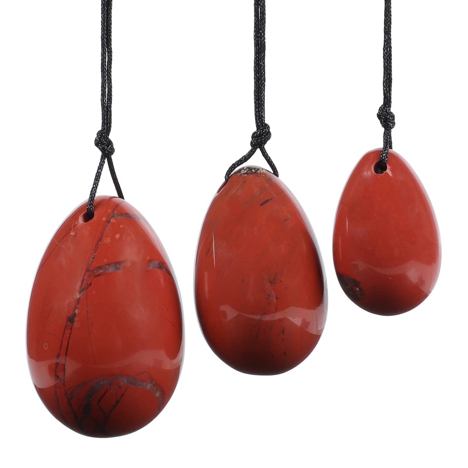 Nupuyai Red Jasper Crystal Stone Yoni Eggs Set of 3, Drilled Massage Stone for Women Kegal Exercise Eggs Strengthen Pelvic Floor Muscles