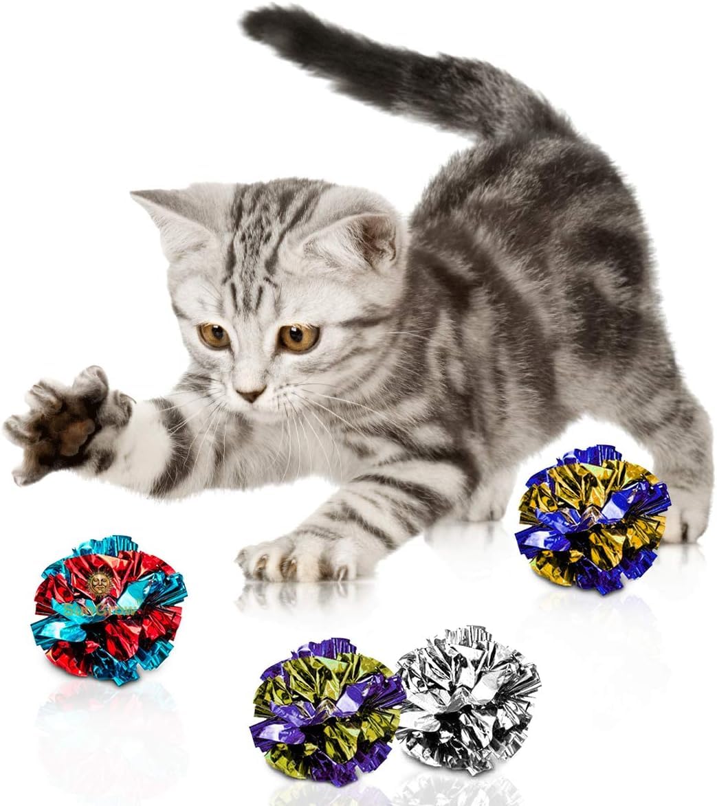 SunGrow Ferret Mylar Crinkle Balls, 2-Inches, Soft, Lightweight, Shiny Foil Balls, Interesting Crinkly Sounds, 24 Pcs